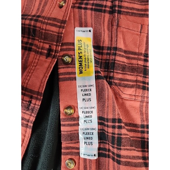 Carhartt Women's Shirt Jacket Red Plaid Fleece Lined Shacket Long Sleeve Sz 1X - Picture 11 of 13